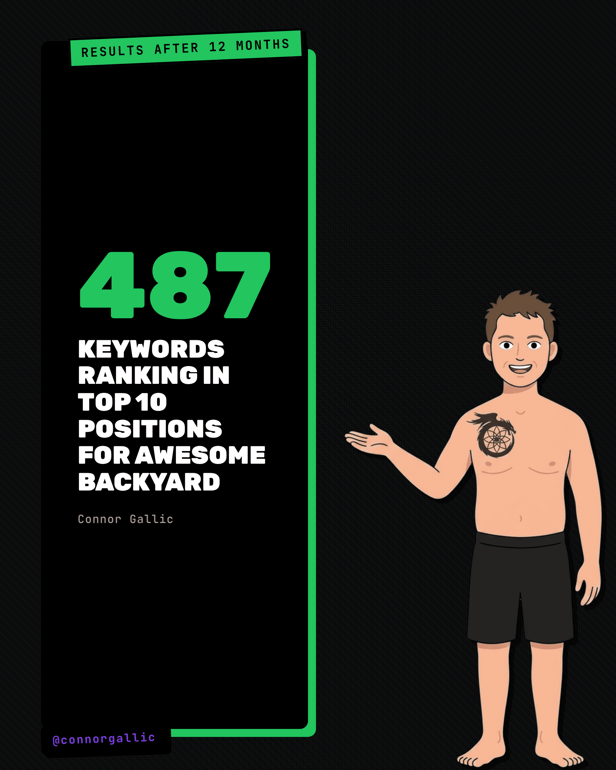 487 keywords ranking in the top 10 positions for Awesome Backyard after 12 months