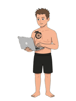 Illustrated Connor working on a laptop